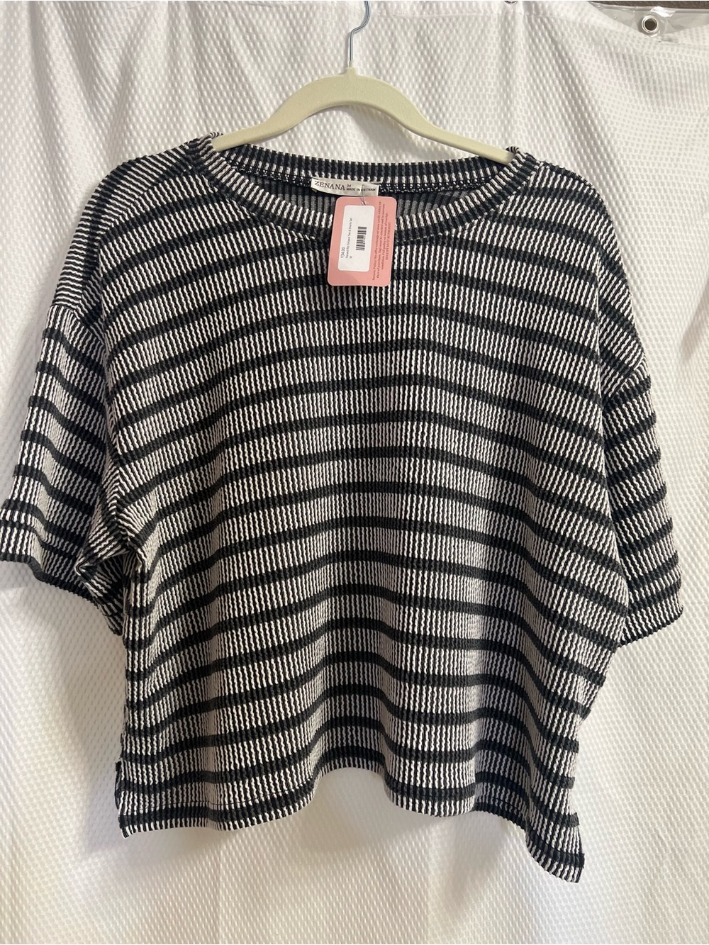 Zenana two piece set Black & White Striped Short-Sleeve Knit set
